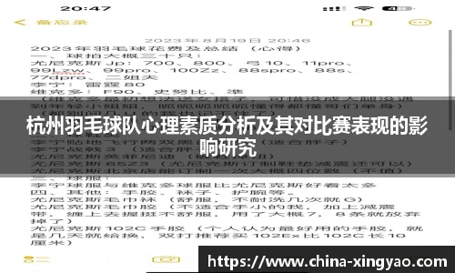 杭州羽毛球队心理素质分析及其对比赛表现的影响研究
